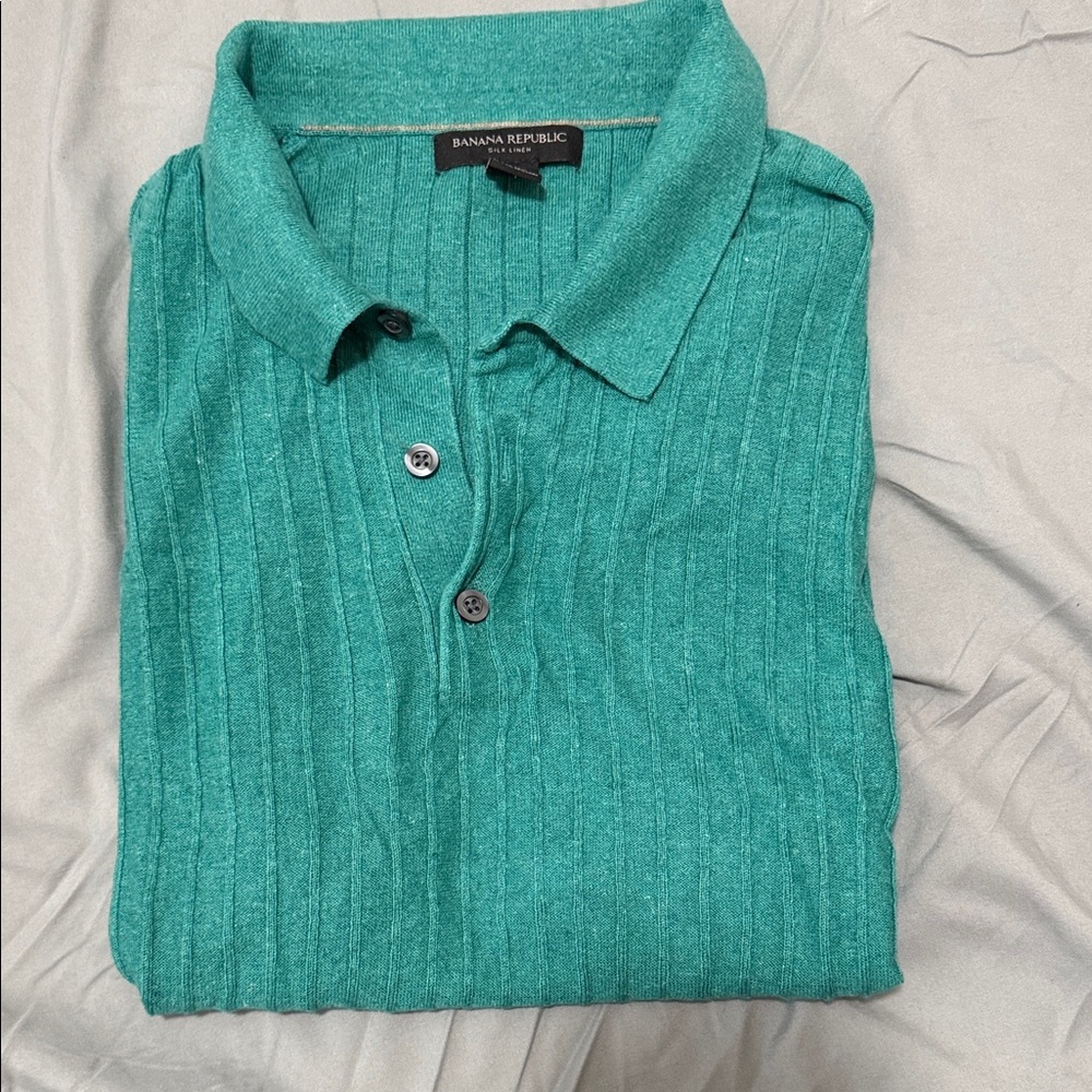 Banana Republic Men's Teal Polo Sweater